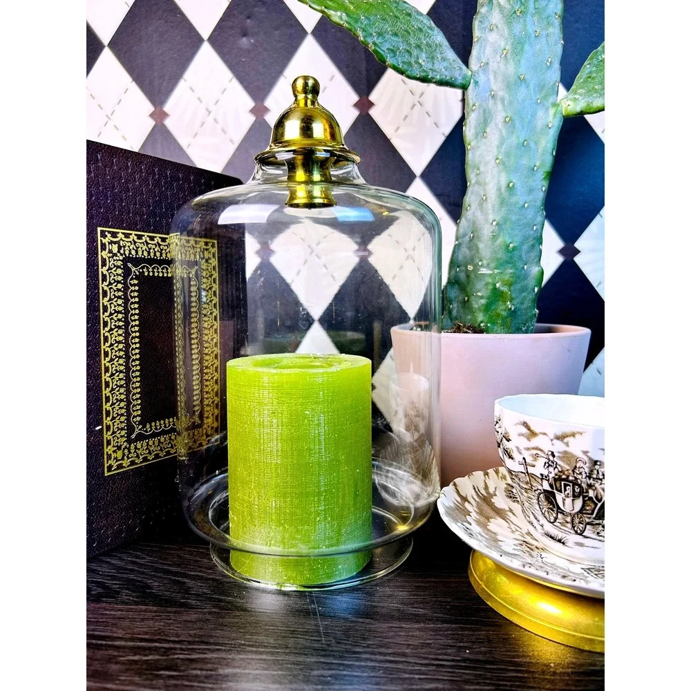 Vintage Reversible Glass Hurricane Candle Holder Brass Top 9 Inch